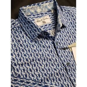 Robert Graham M, L Tulsa Blue Geometric Linen Cotton Shirt NWT $198
